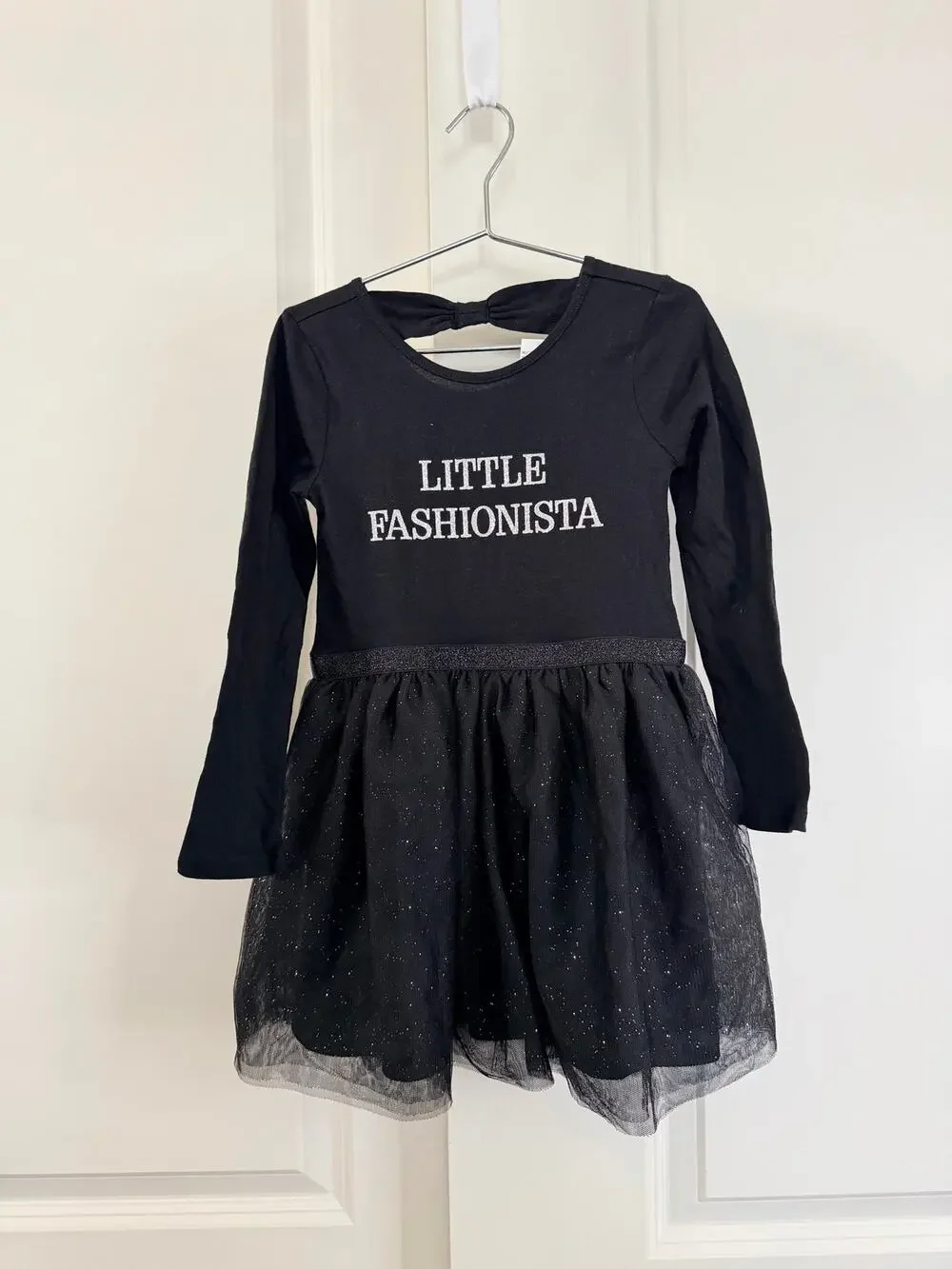 The Children’s Place Little Fashionista black long sleeve glitter tulle dress